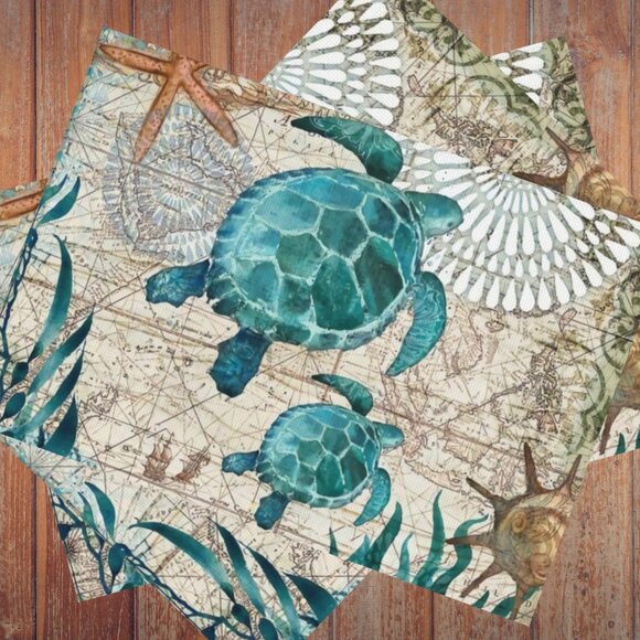 Beach Placemats 4pc Sea Turtle Table Decor Nautical Coastal Dining Decorations - Picture 11 of 13